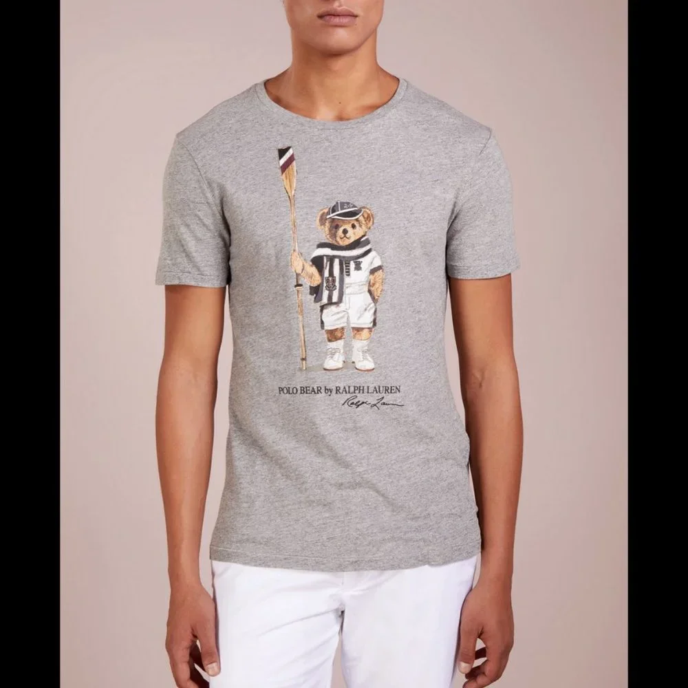 POLO RALPH LAUREN GRAY SHORT SLEEVE CLASSIC FIT BEAR CREW T-SHIRT - Picture 2 of 8